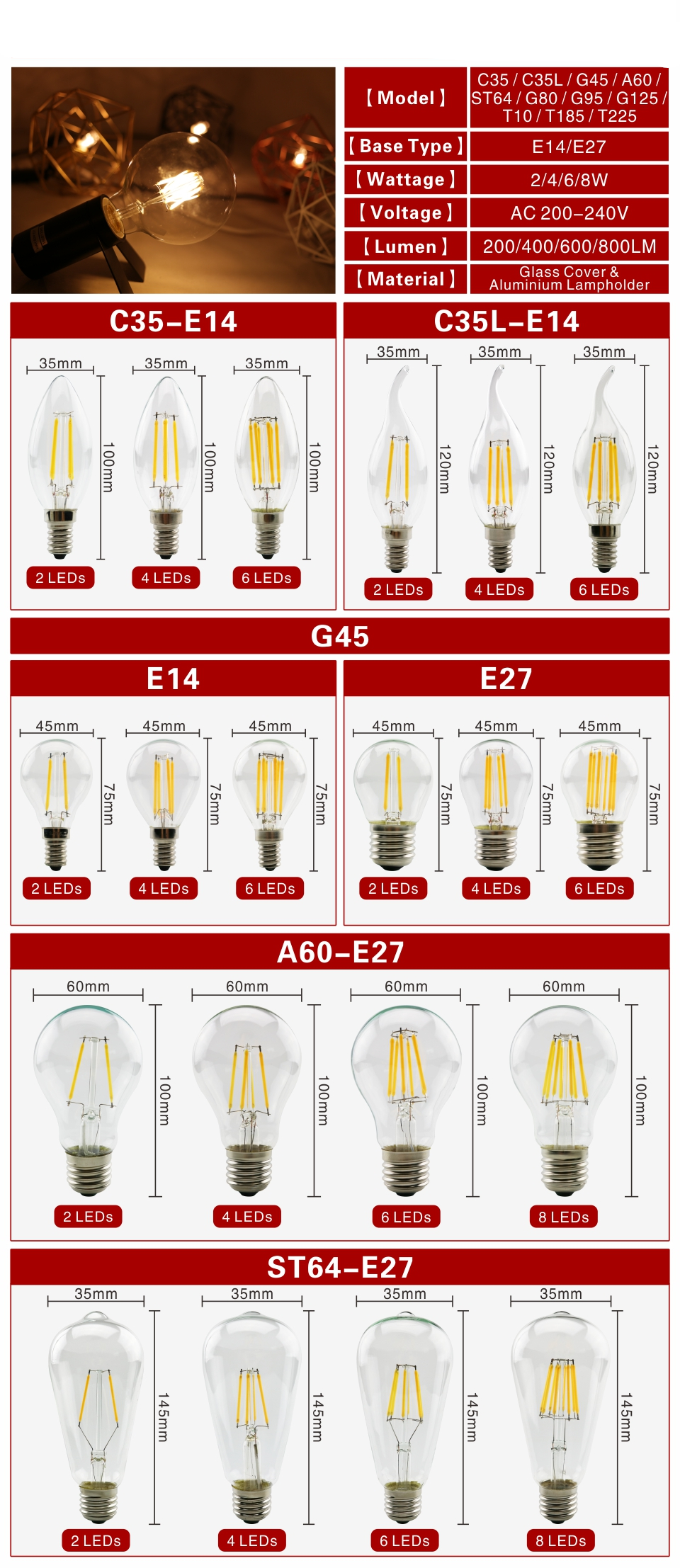 Retro Style Glass Edison ​LED Filament Bulb