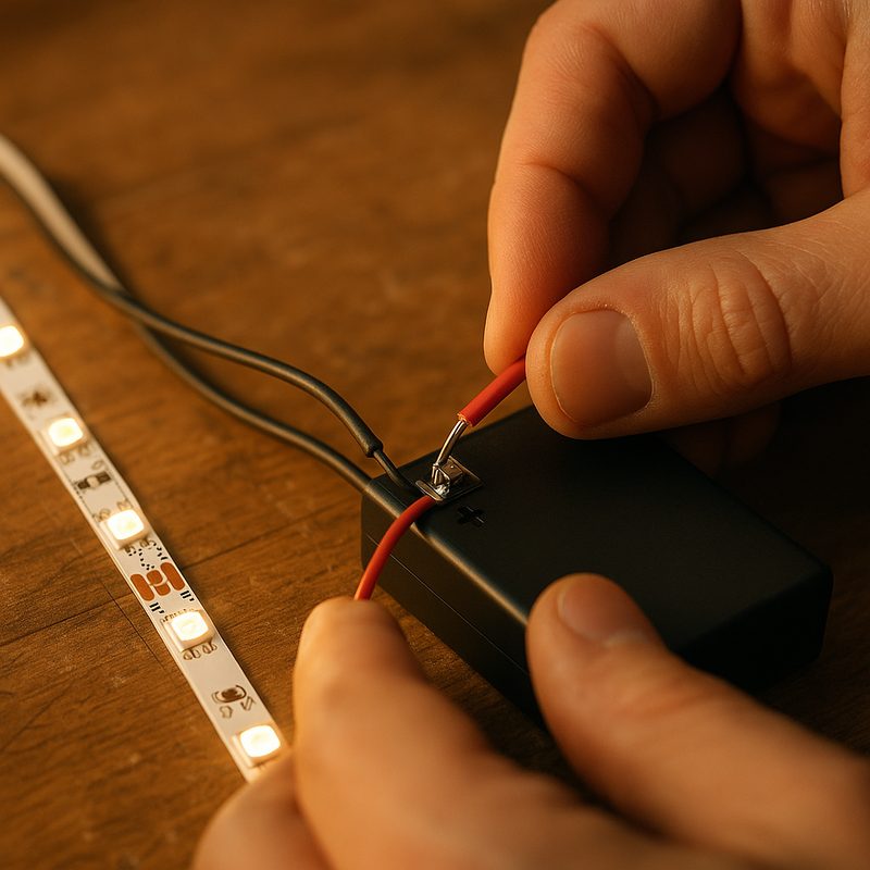 Connecting LED strip light wires to battery terminal