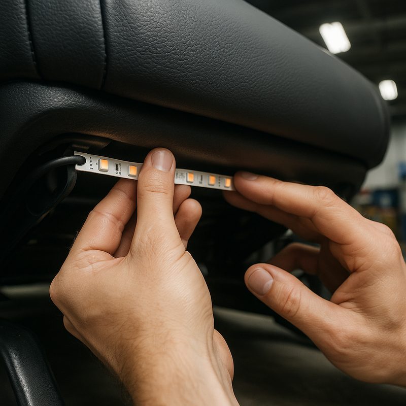 Installing LED strip lights under car seat step by step