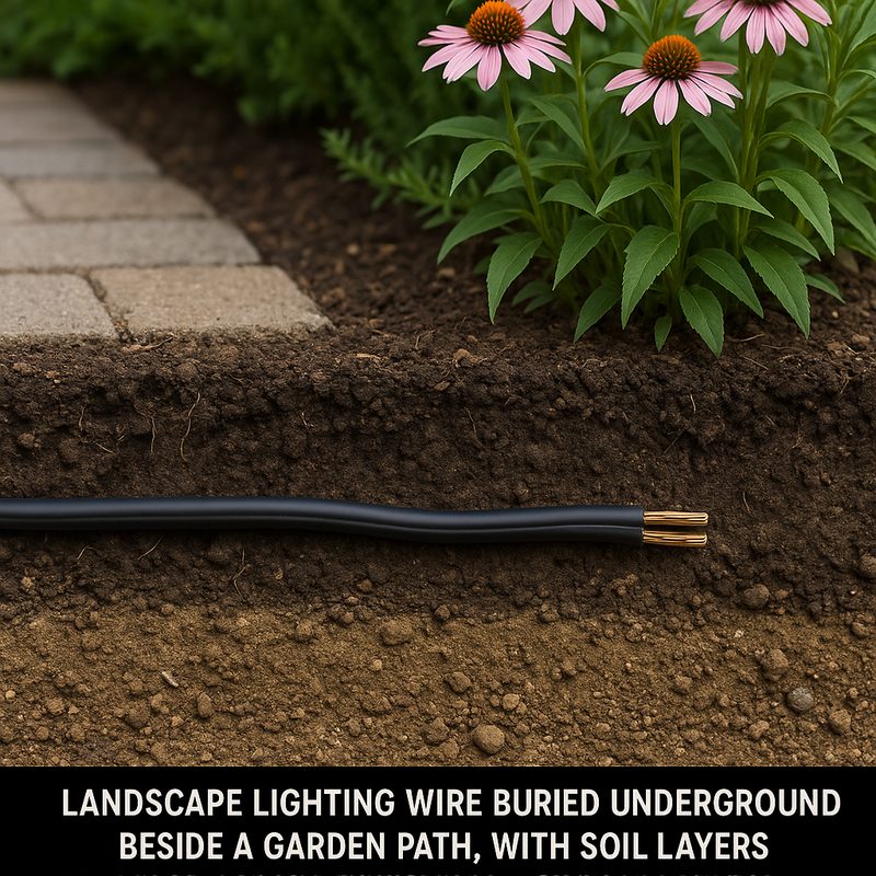 Landscape lighting wire buried at correct depth underground
