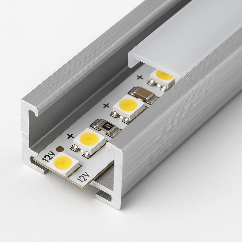 LED strip light mounted in aluminium heat sink channel