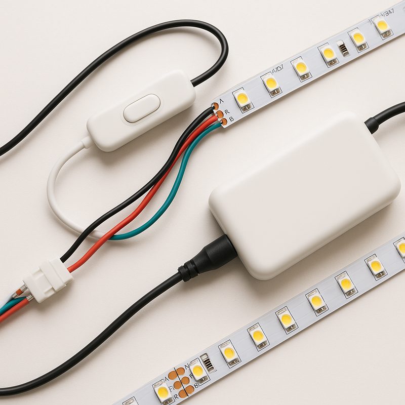 LED strip lights connected to a portable battery pack