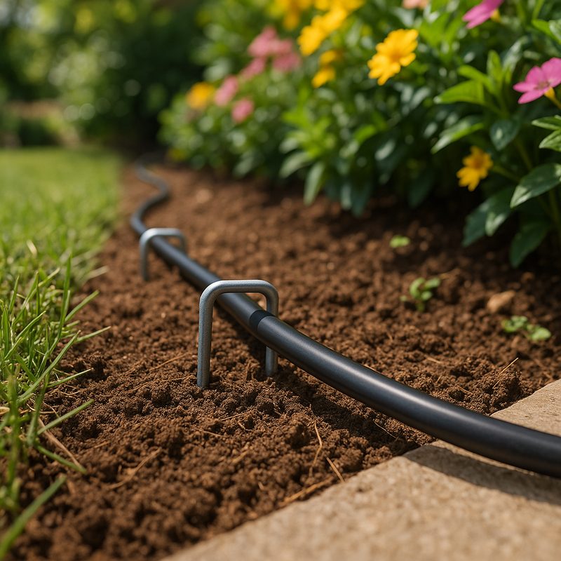 Securing landscape lighting cable with ground staples